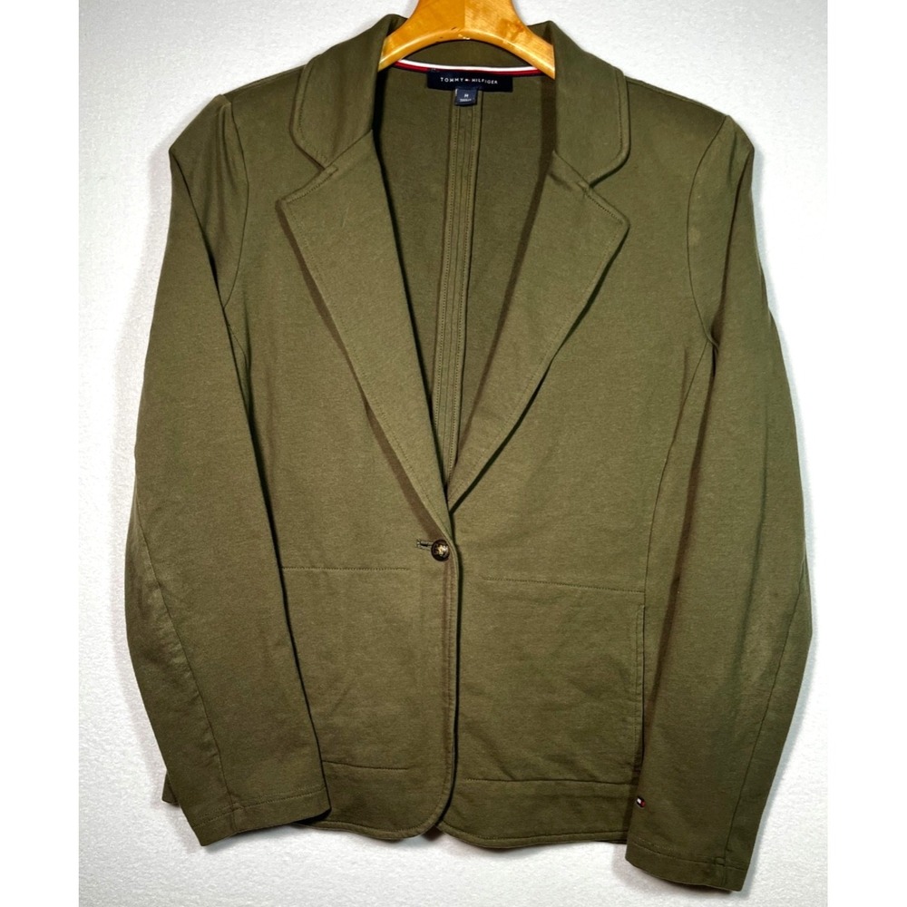 Tommy Hilfiger One Button Blazer Womens MEDIUM Jacket Olive Green